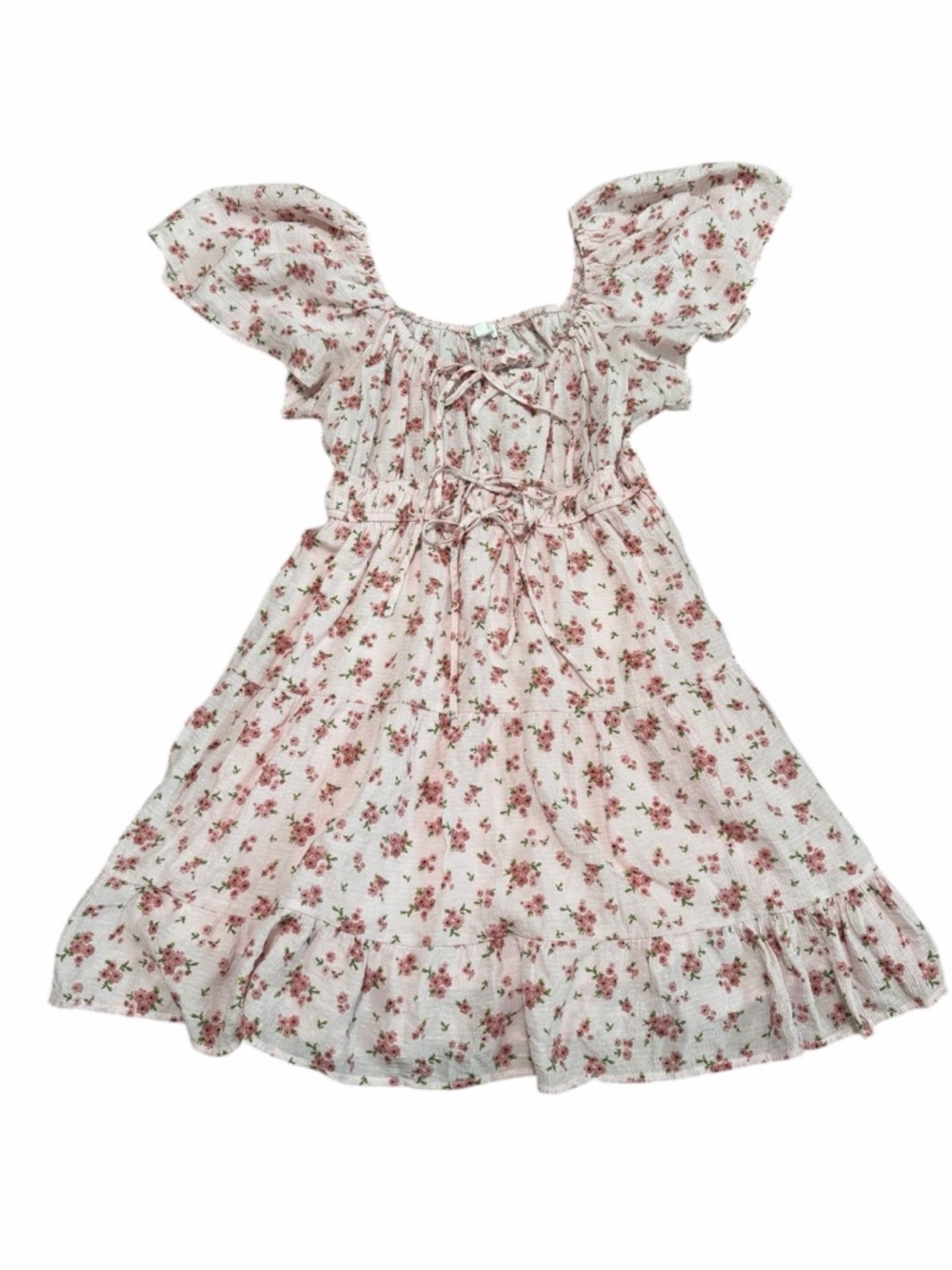 Blu Pepper Women's Pink Floral Tiered Milkmaid Mini Dress | Size‎ Medium